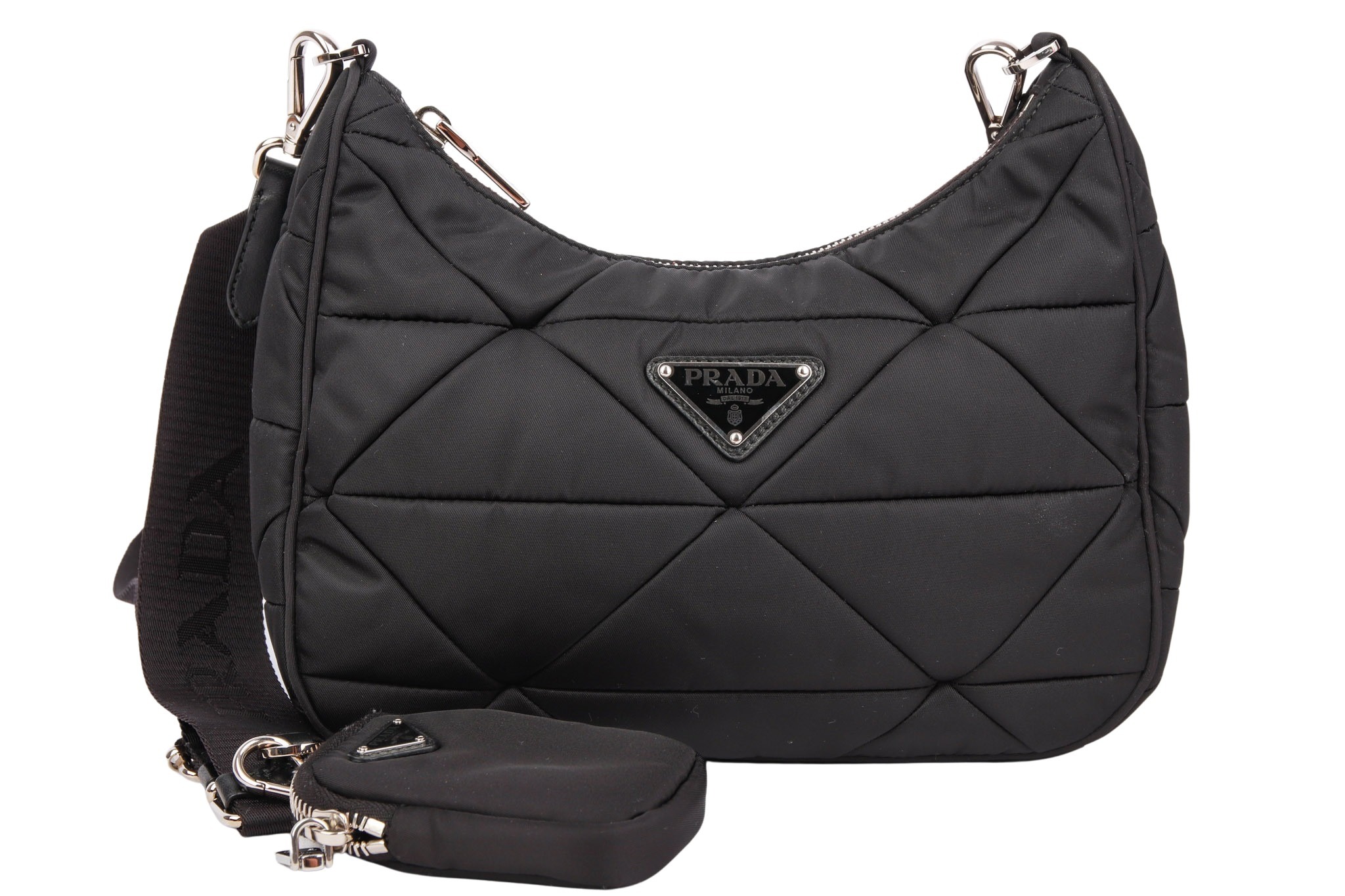 Prada Re-Nylon Gesteppte Schultertasche Schwarz