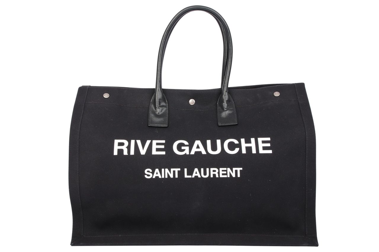 Saint Laurent Rive Gauche Tote Bag Large Black Leinen