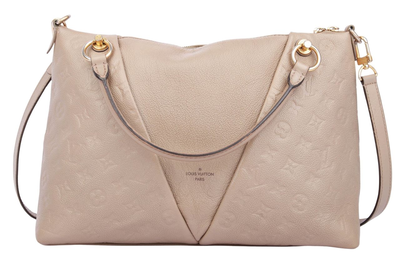 Louis Vuitton V Tote MM Monogram Empreinte Leder Taupe