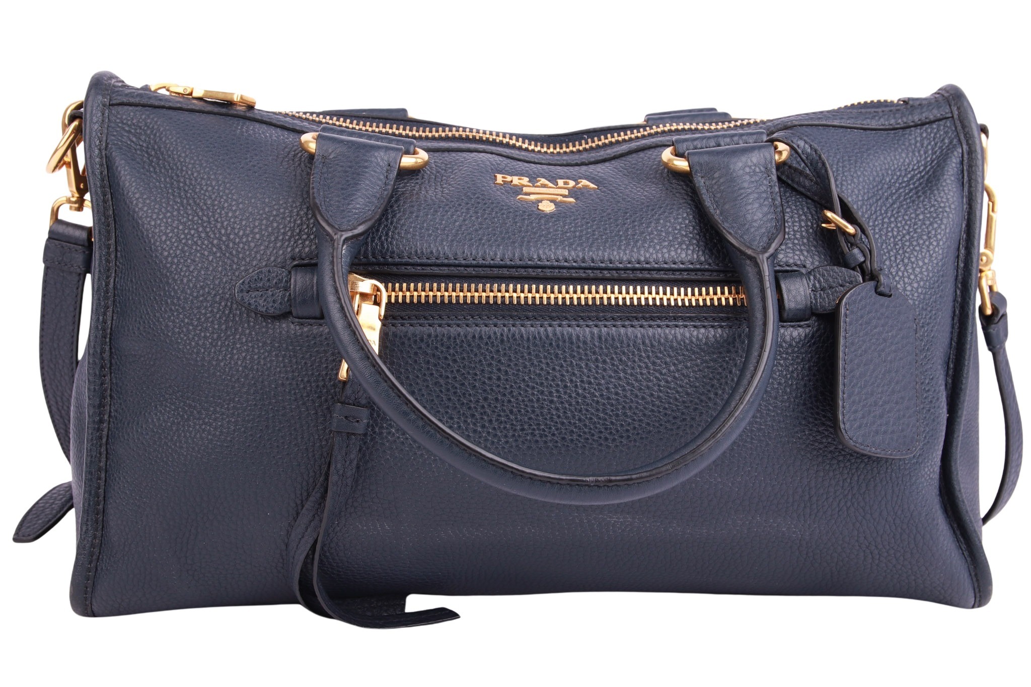 Prada Vitello Daino Handtasche Dunkelblau Leder