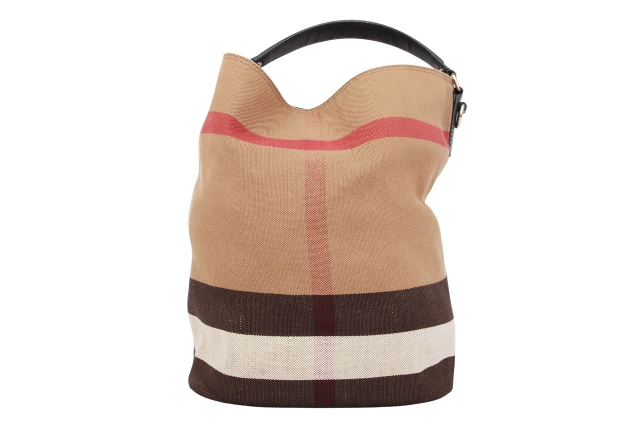 Burberry Ashby Hobo Canvas Check Beige