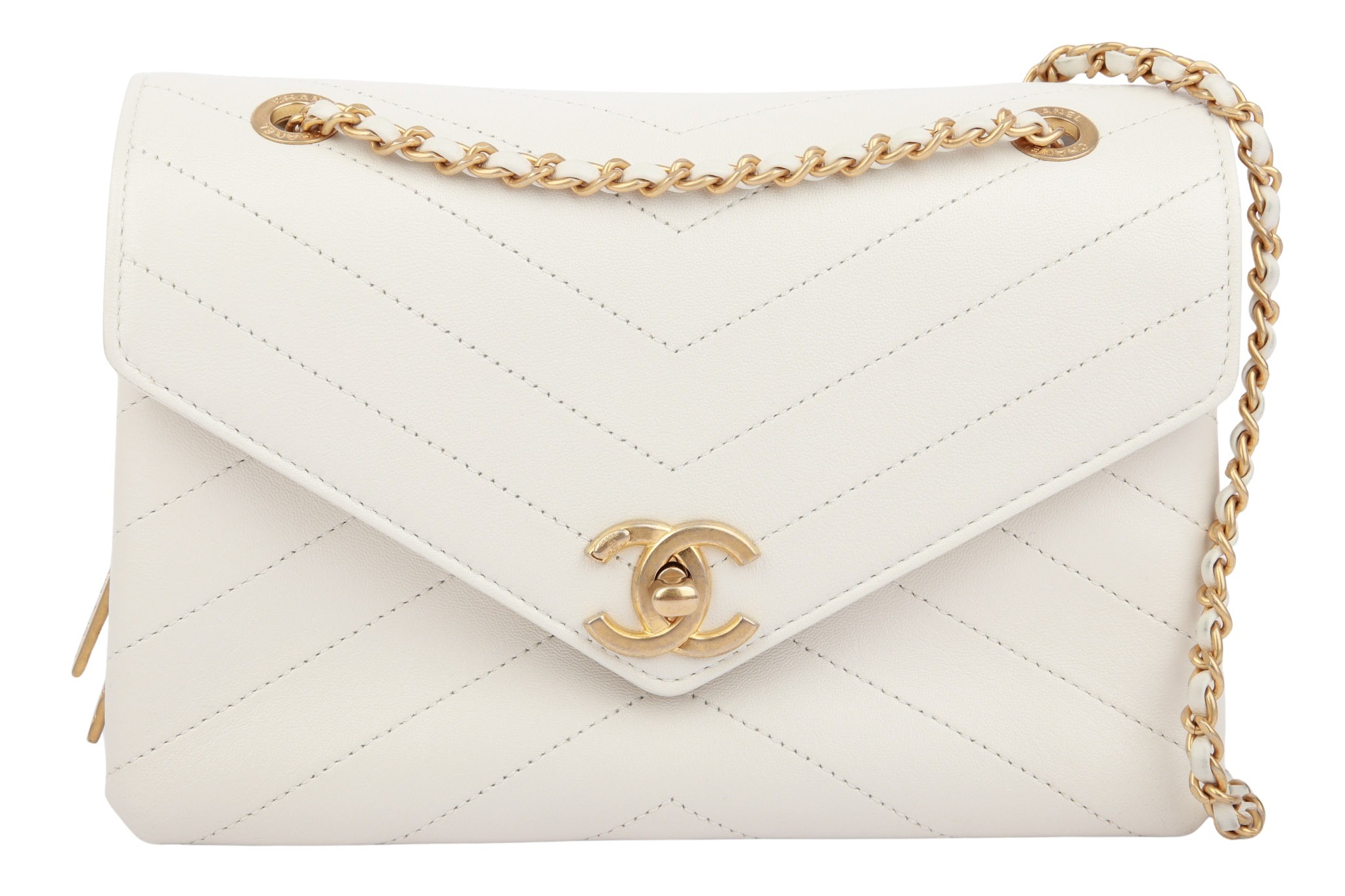 Chanel Coco Chevron Envelope Flap Bag Weiß