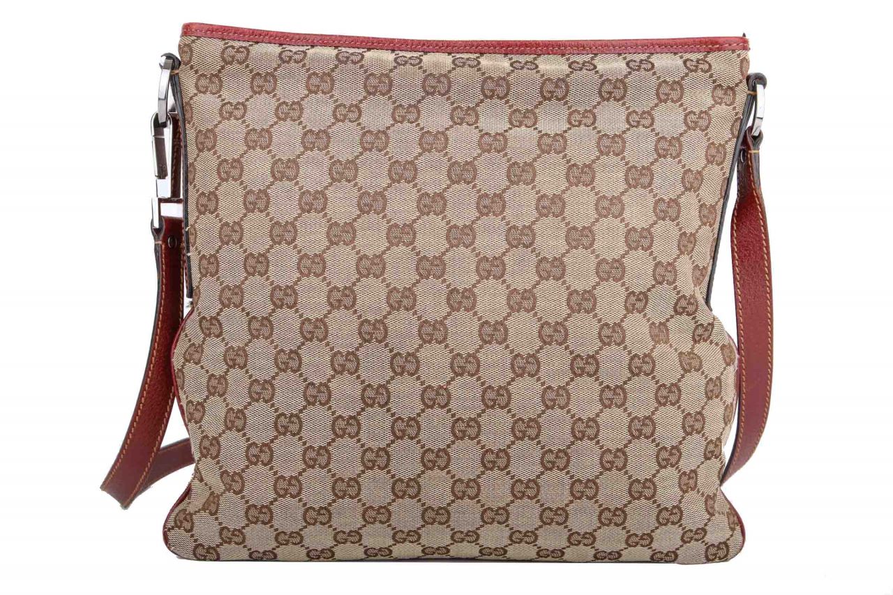 Gucci Messenger Bag GG Canvas Braun mit Rot