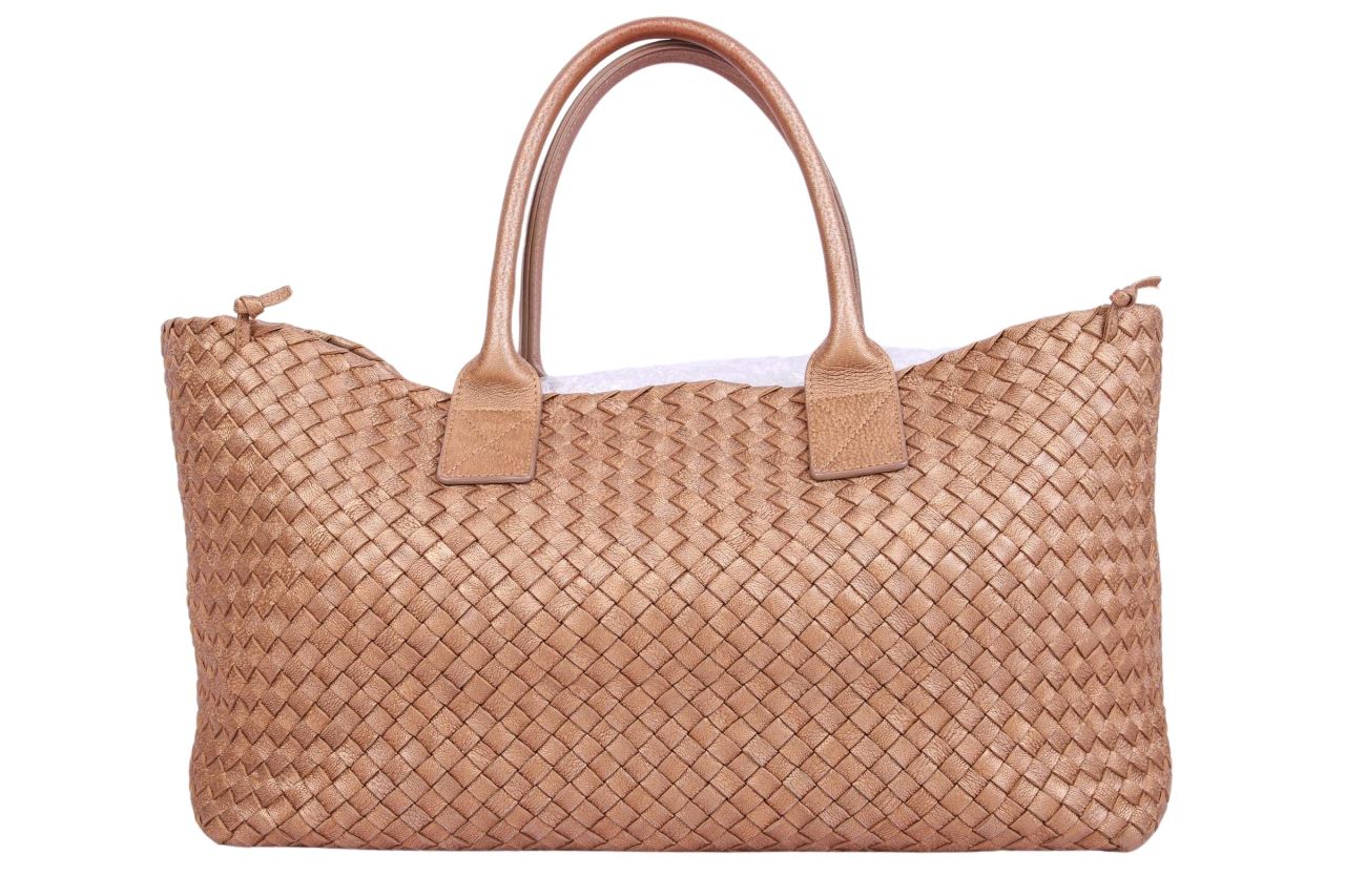 Bottega Veneta Cabas MM Shopper Intrecciato Gold