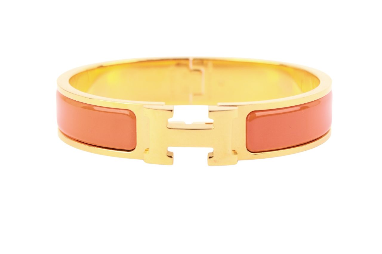 Hermès Clic H Armreif Schmal Orange / Gold