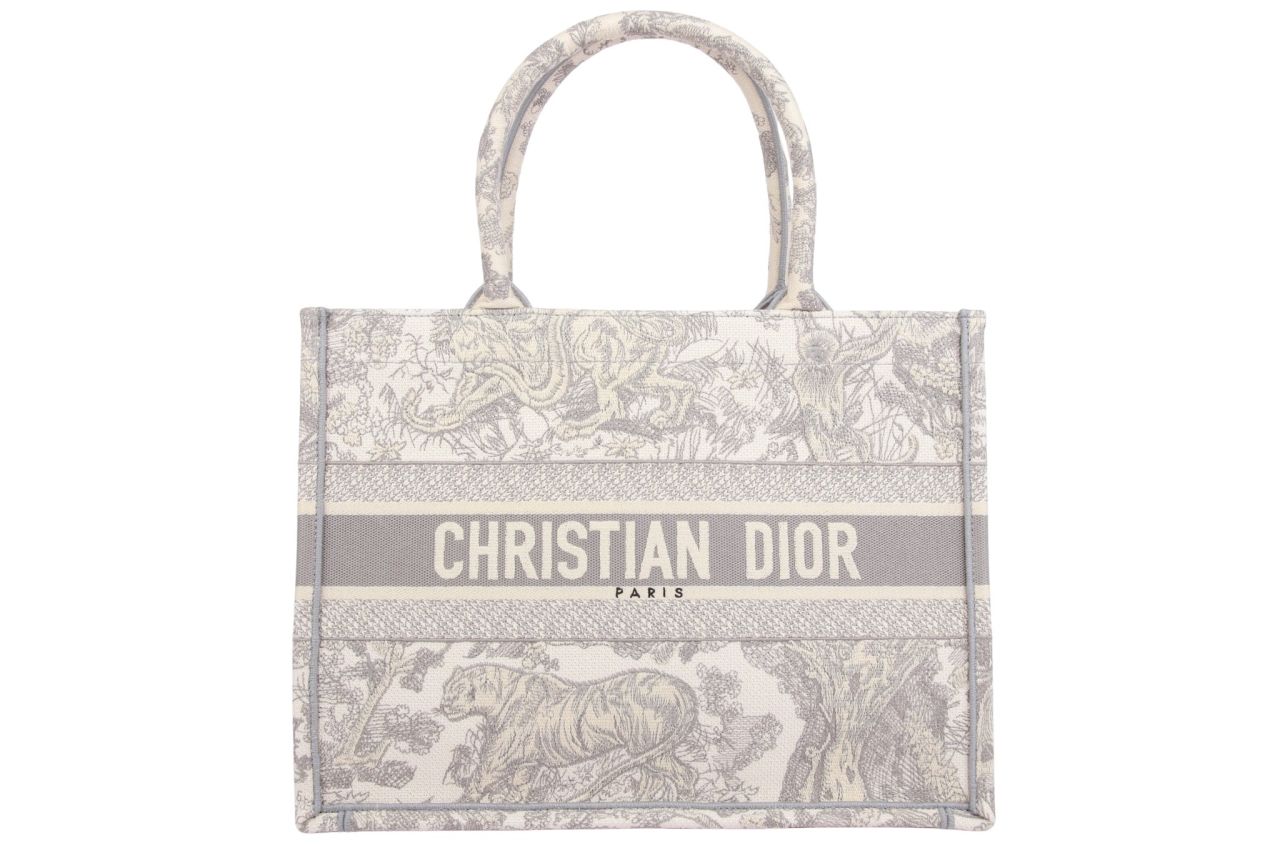 Dior Book Tote Grau Medium Stickerei