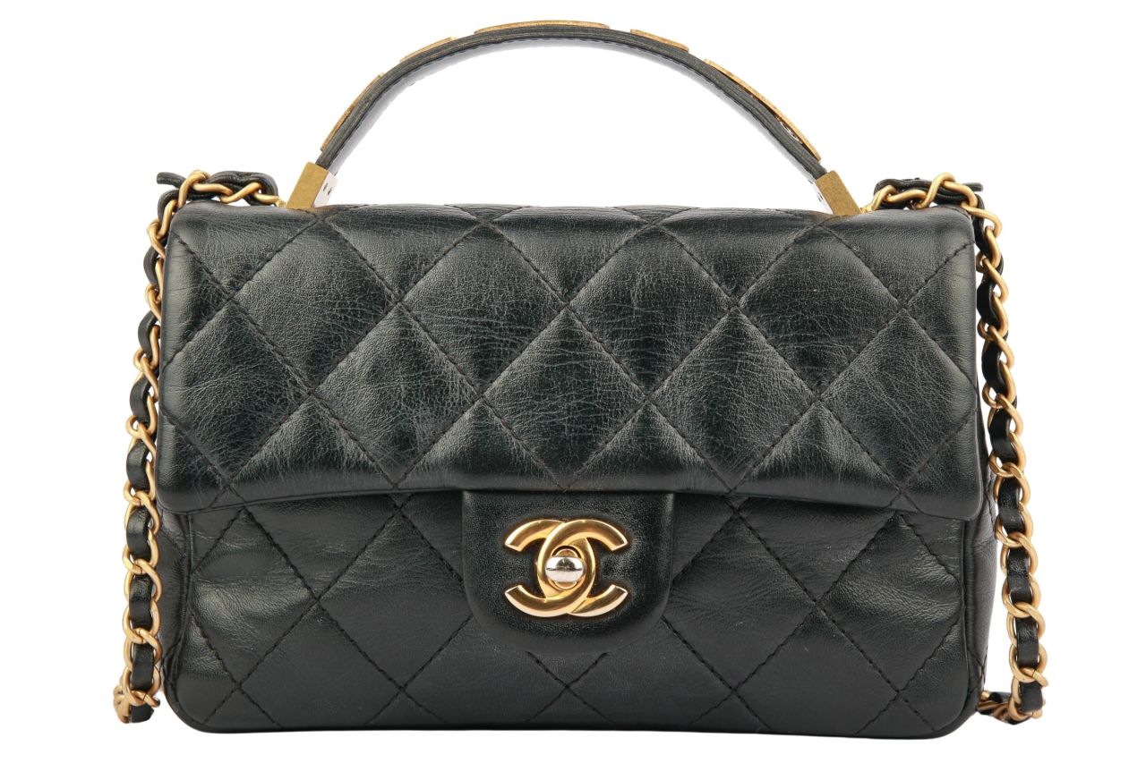 Chanel Top Handle Flap Bag Schwarz Leder