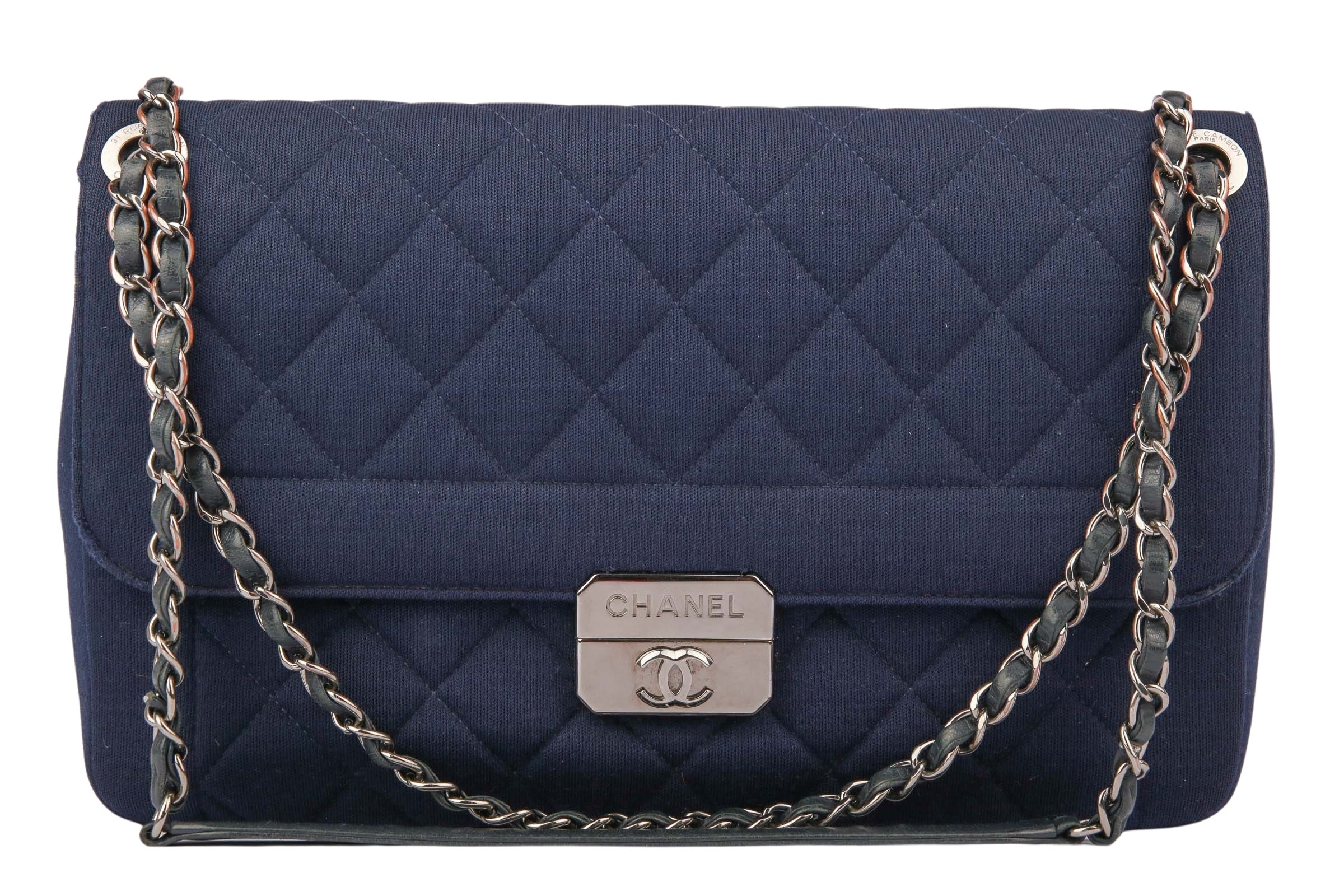 Chanel Flap Bag Jersey Dark Blue