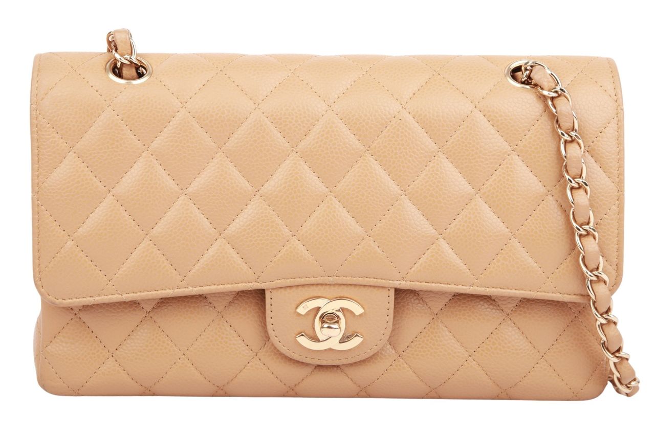 Chanel Timeless Double Flap Bag Medium Kaviar Beige