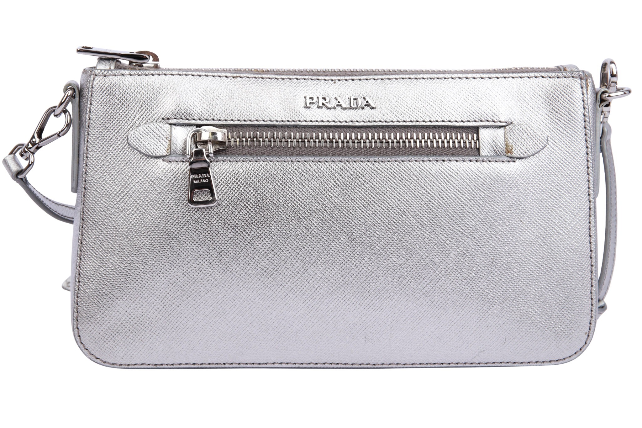 Prada Clutch Metallic Silber Inkl. Schultergurt