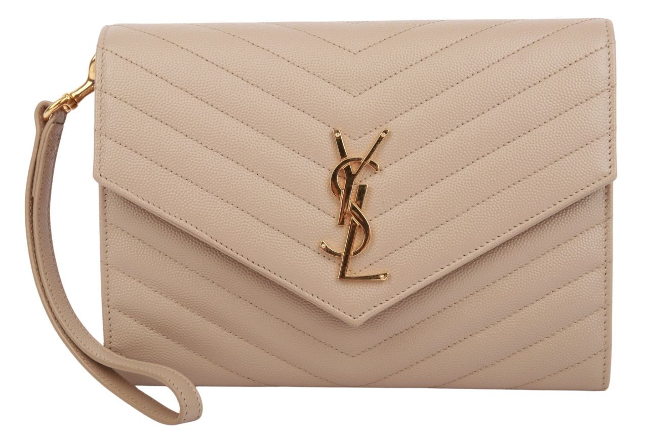 Saint Laurent Cassandre Clutch Beige Leder
