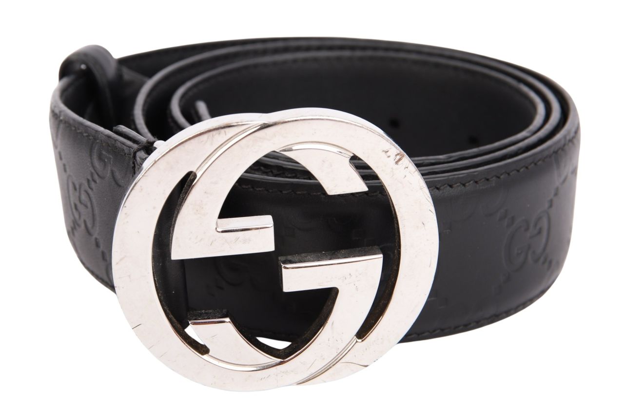 Gucci Gürtel Schwarz Leder GG Schnalle Gr. 90