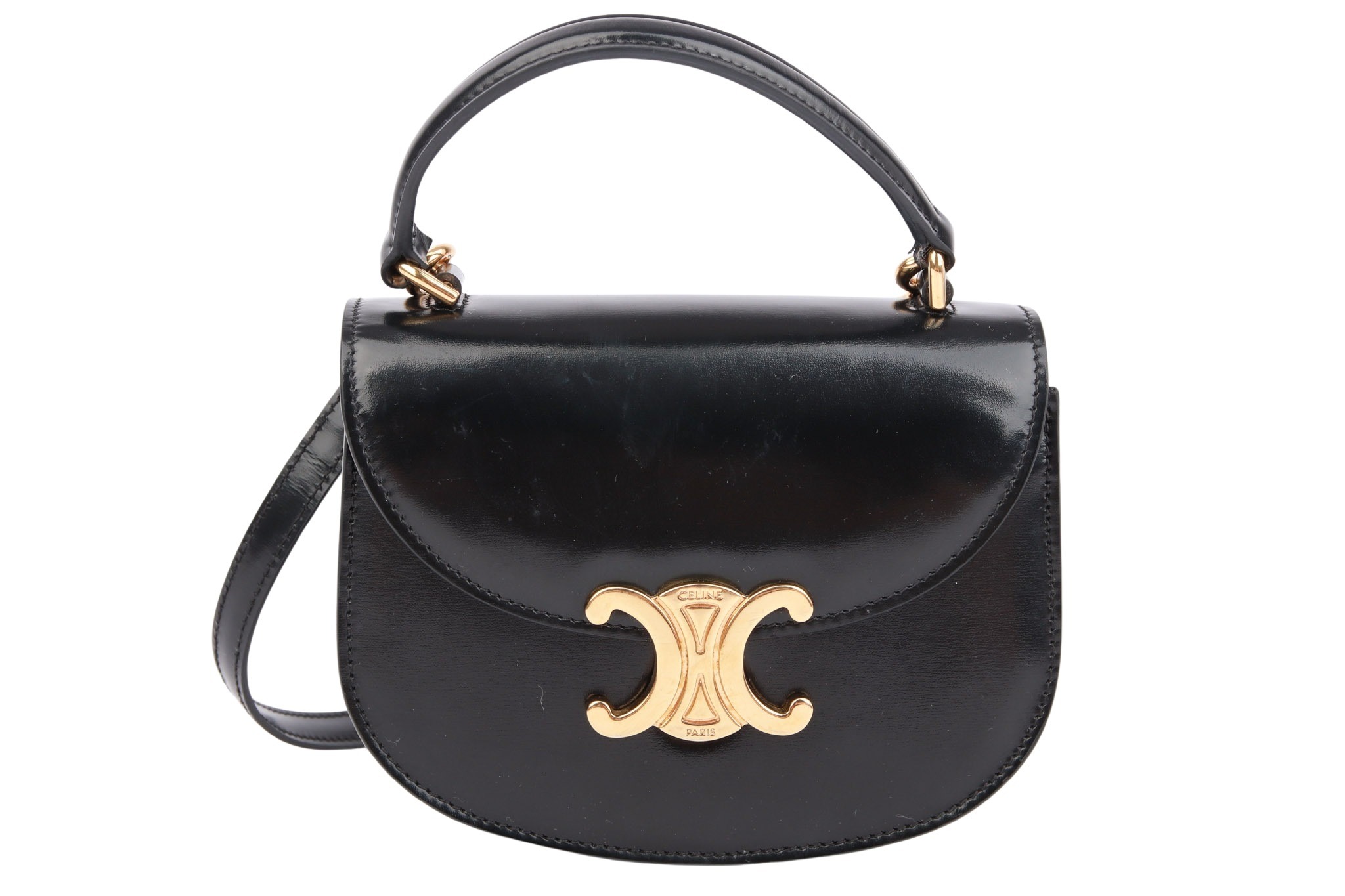 Céline Mini Besace Clea Bag Shiny Schwarz