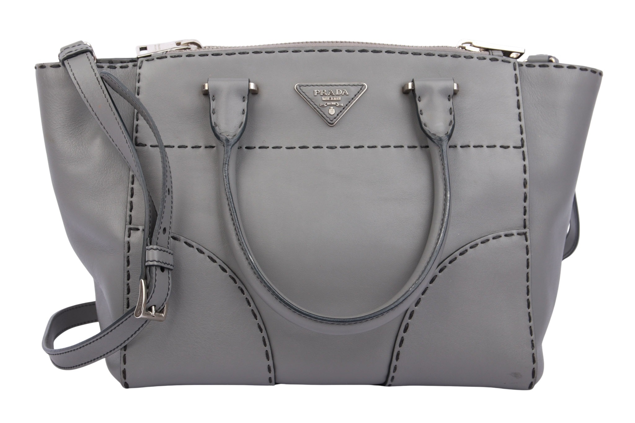 Prada City Calf Handtasche Grau Leder