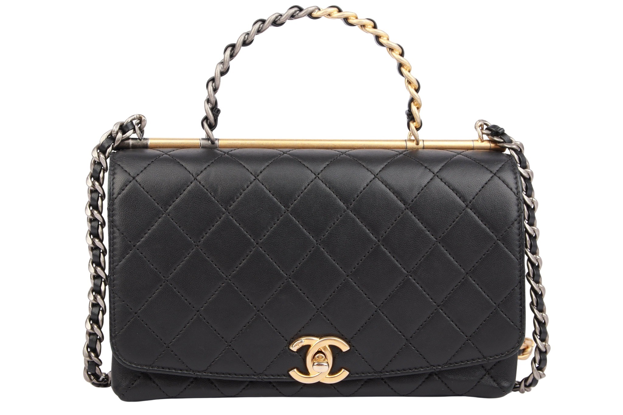 Chanel Top Handle Flap Bag Schwarz Leder