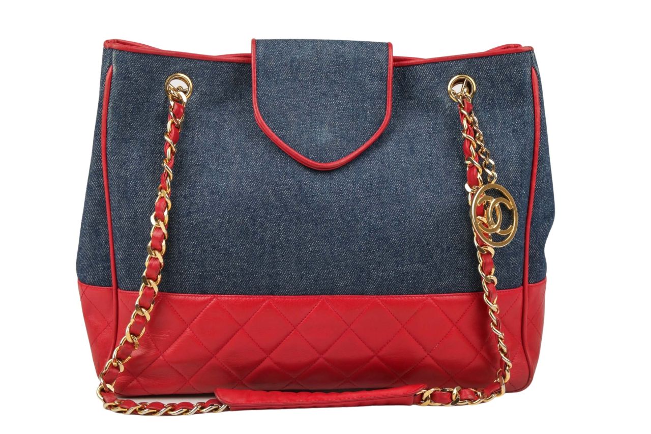 Chanel Tote Bag Denim mit Lederelementen in Rot