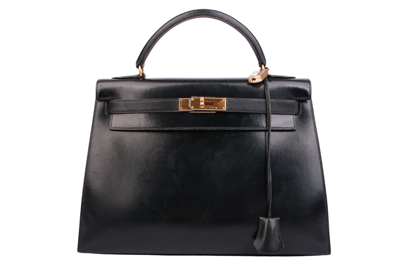 Hermès Kelly 32 Box Leder Sellier Schwarz