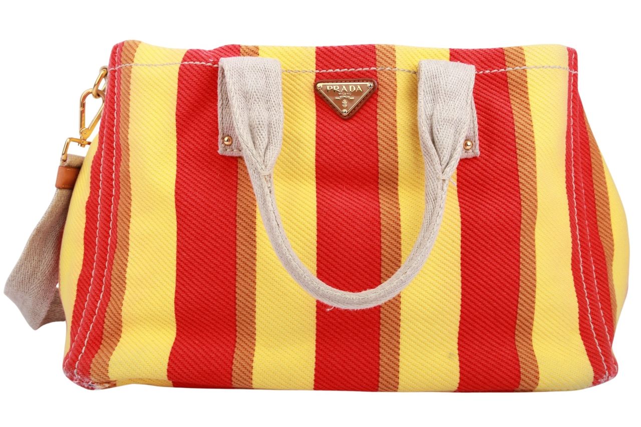 Prada Canapa Canvas Tote Bag Gelb / Rot