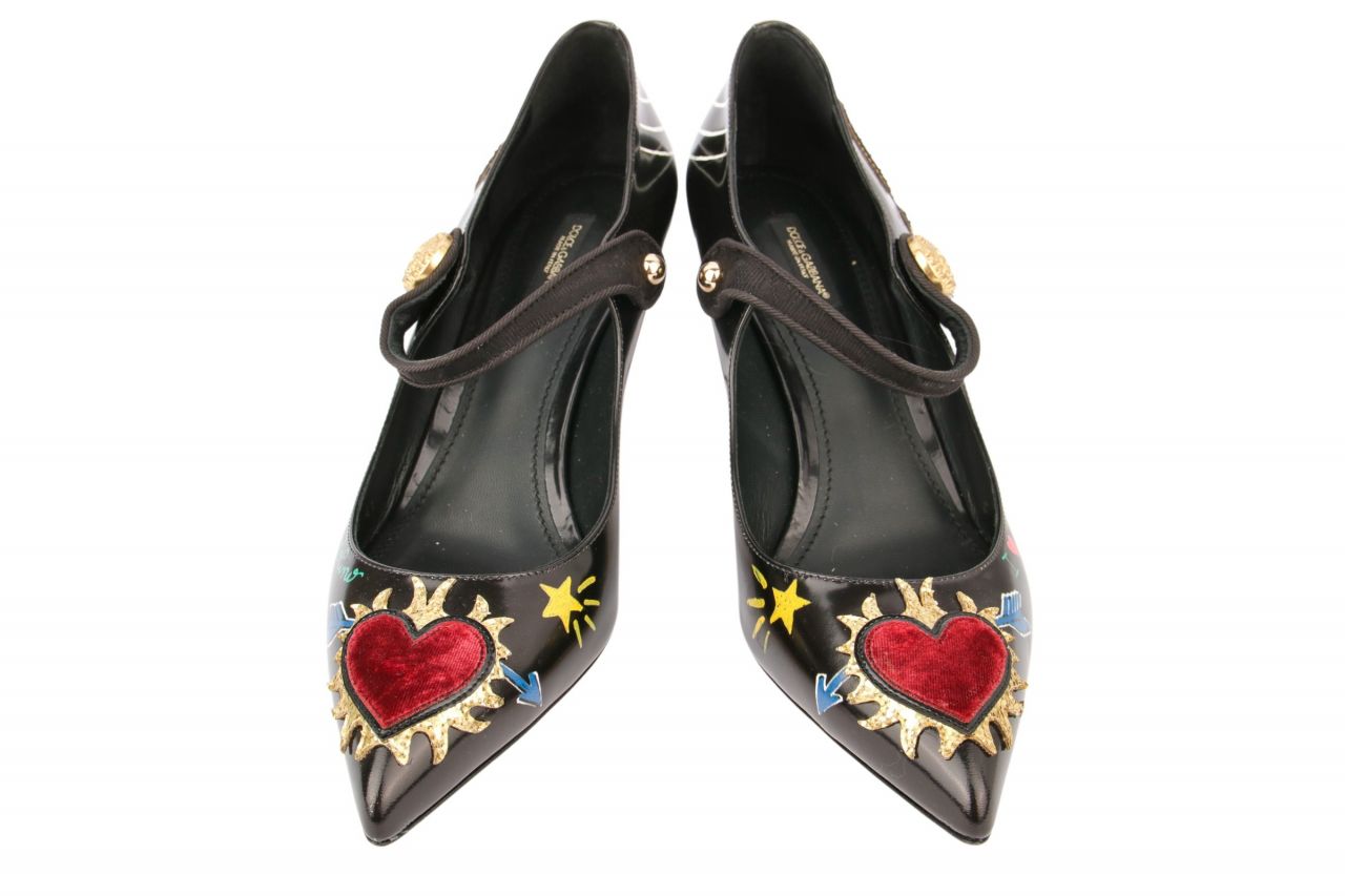 Dolce & Gabbana Pumps Black Embellished Leather Mary Jane 70 Gr. 41