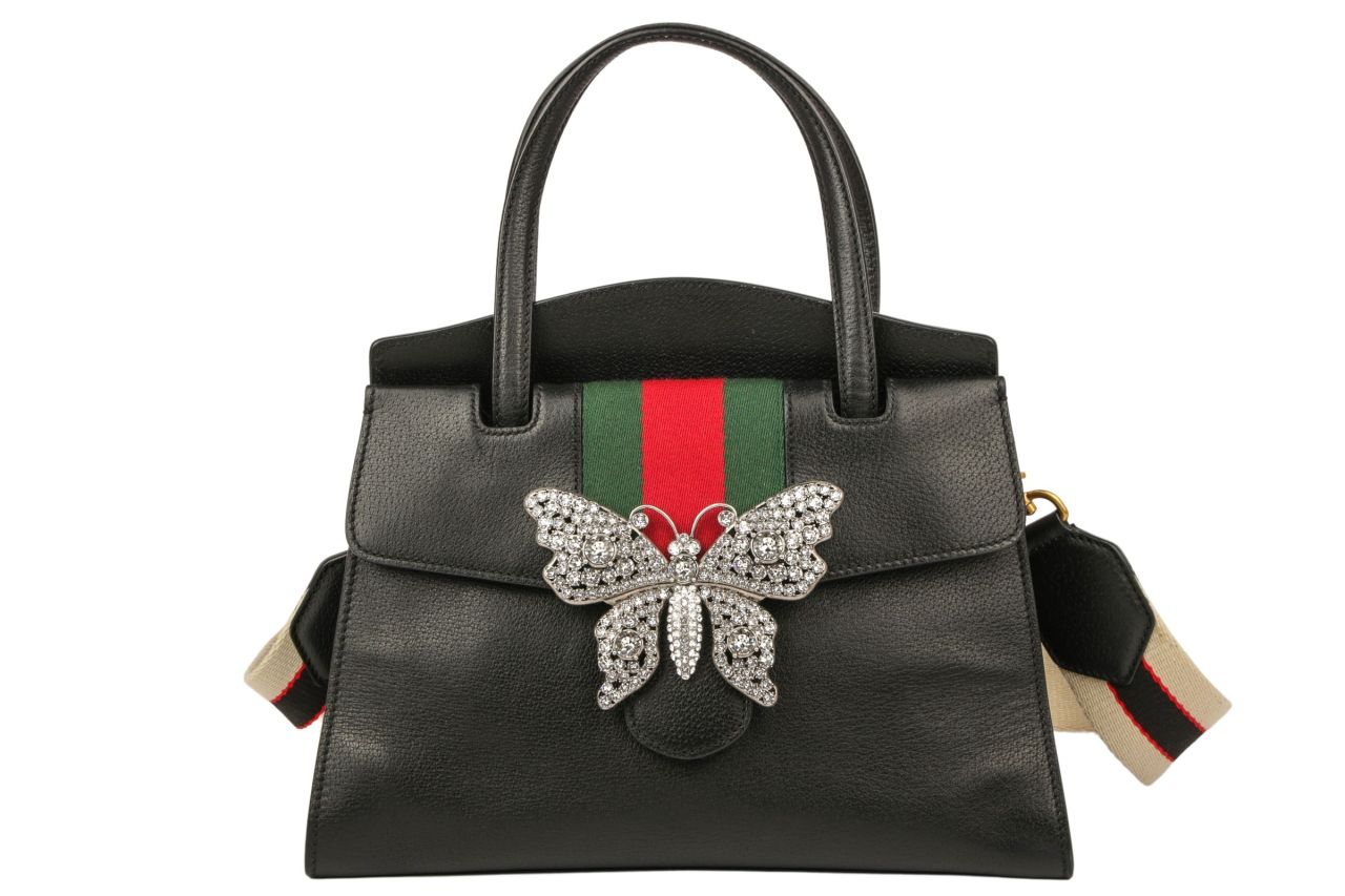 Gucci Butterfly Bag Leder Schwarz