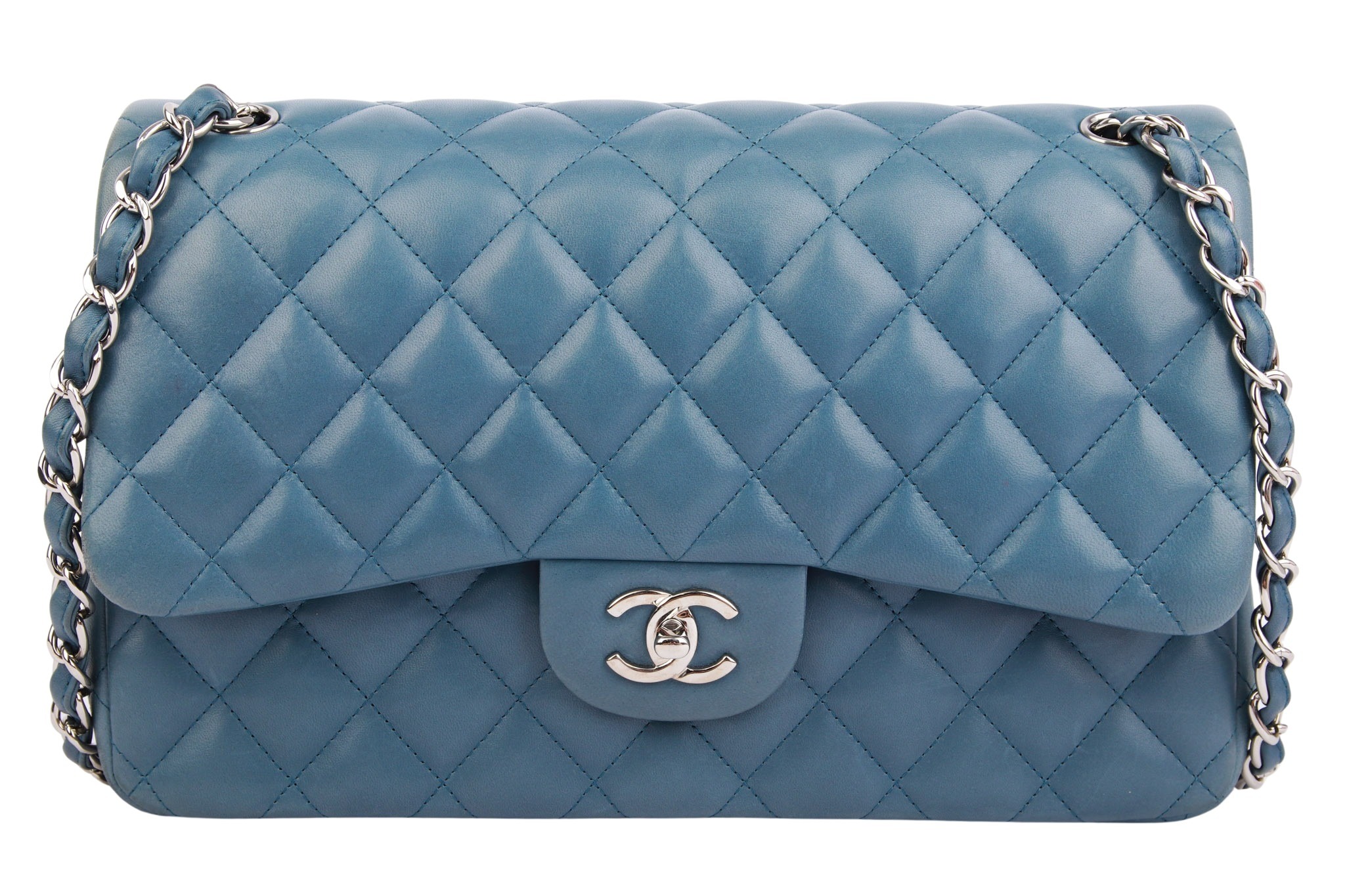 Chanel Timeless Blaugrau Double Flap Jumbo