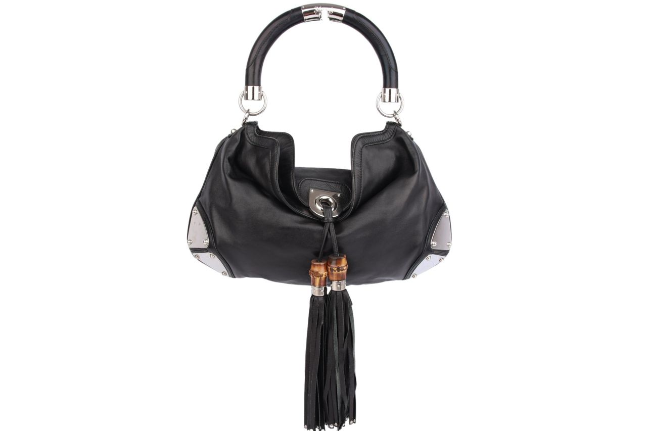 Gucci Indy Bamboo Hobo Leder Schwarz