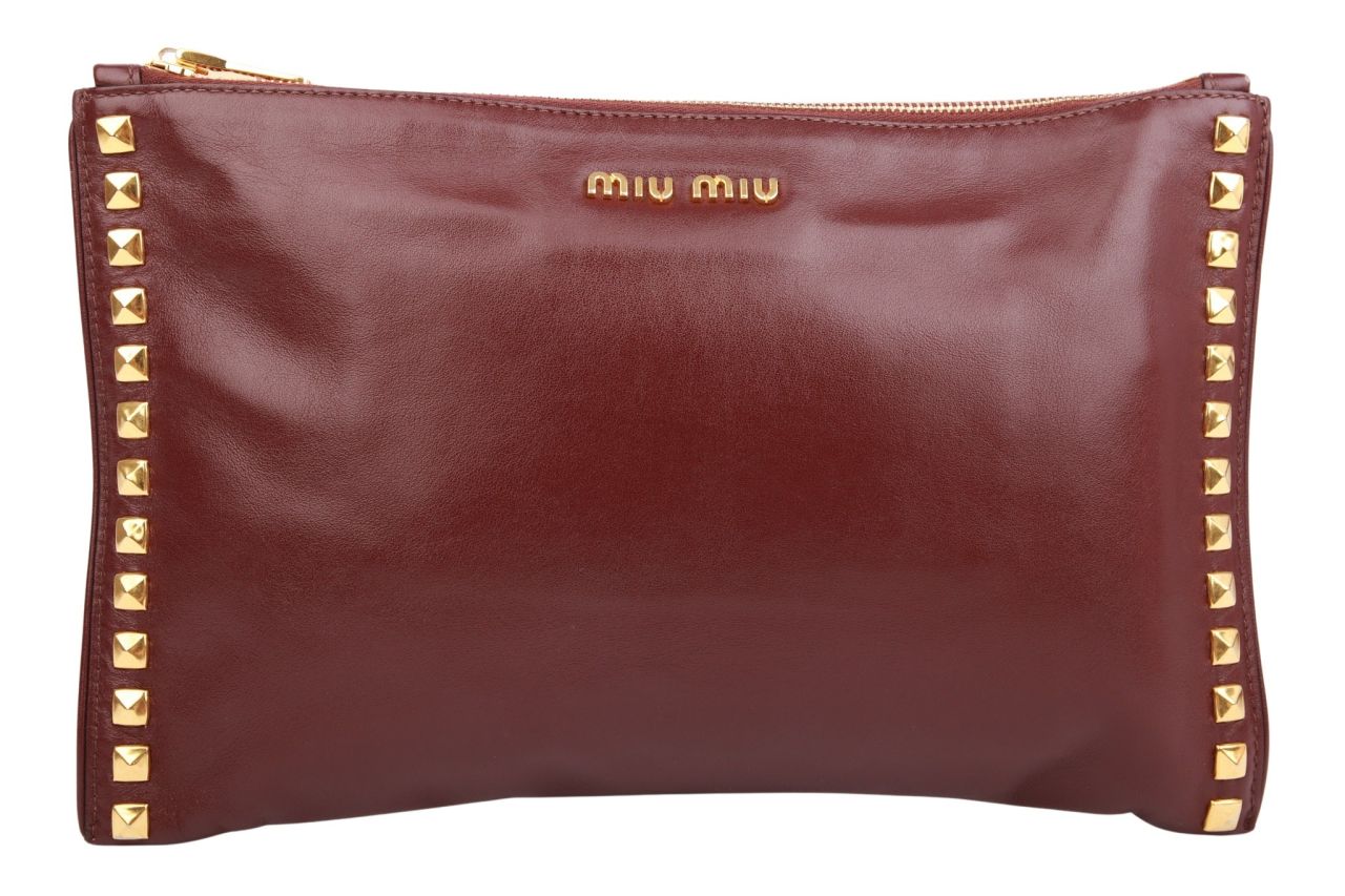 Miu Miu Clutch Leder Dunkelrot