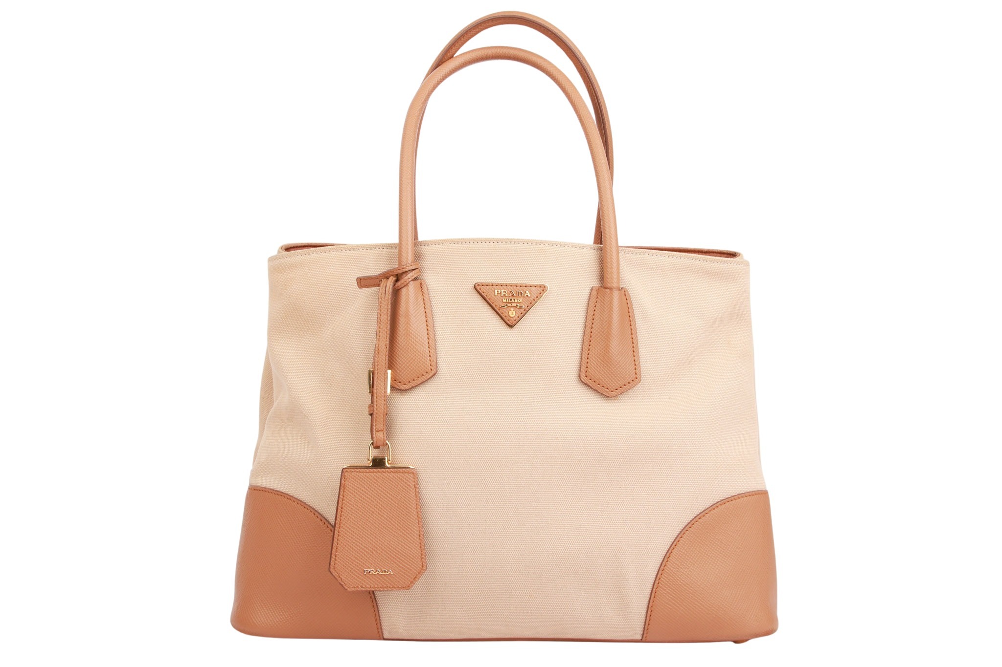 Prada Canapa Canvas Tote Bag Beige / Braun