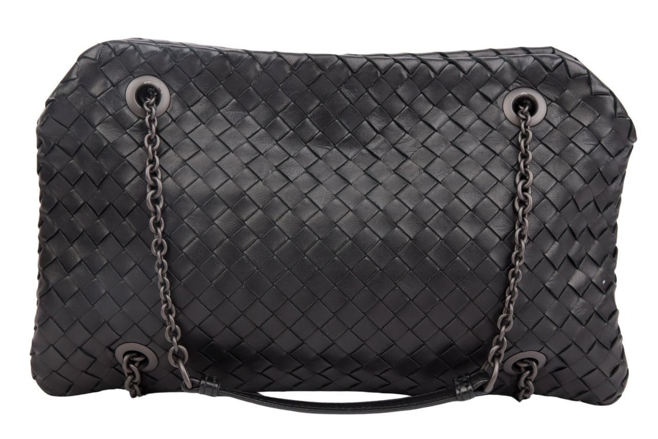 Bottega Veneta Intrecciato Nappa Chain Tote Bag Black Gunmetal