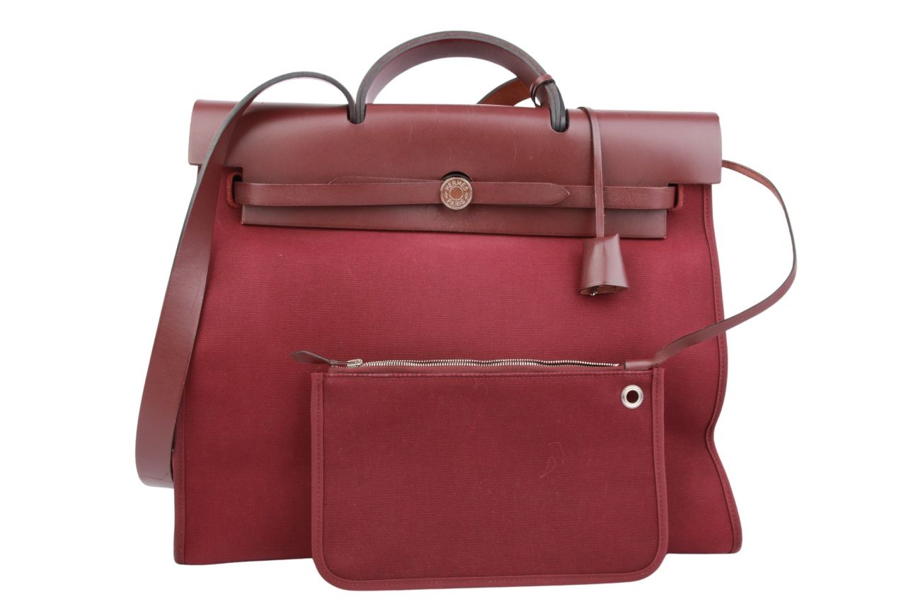 Hermès Herbag Leinen Handtasche Bordeaux