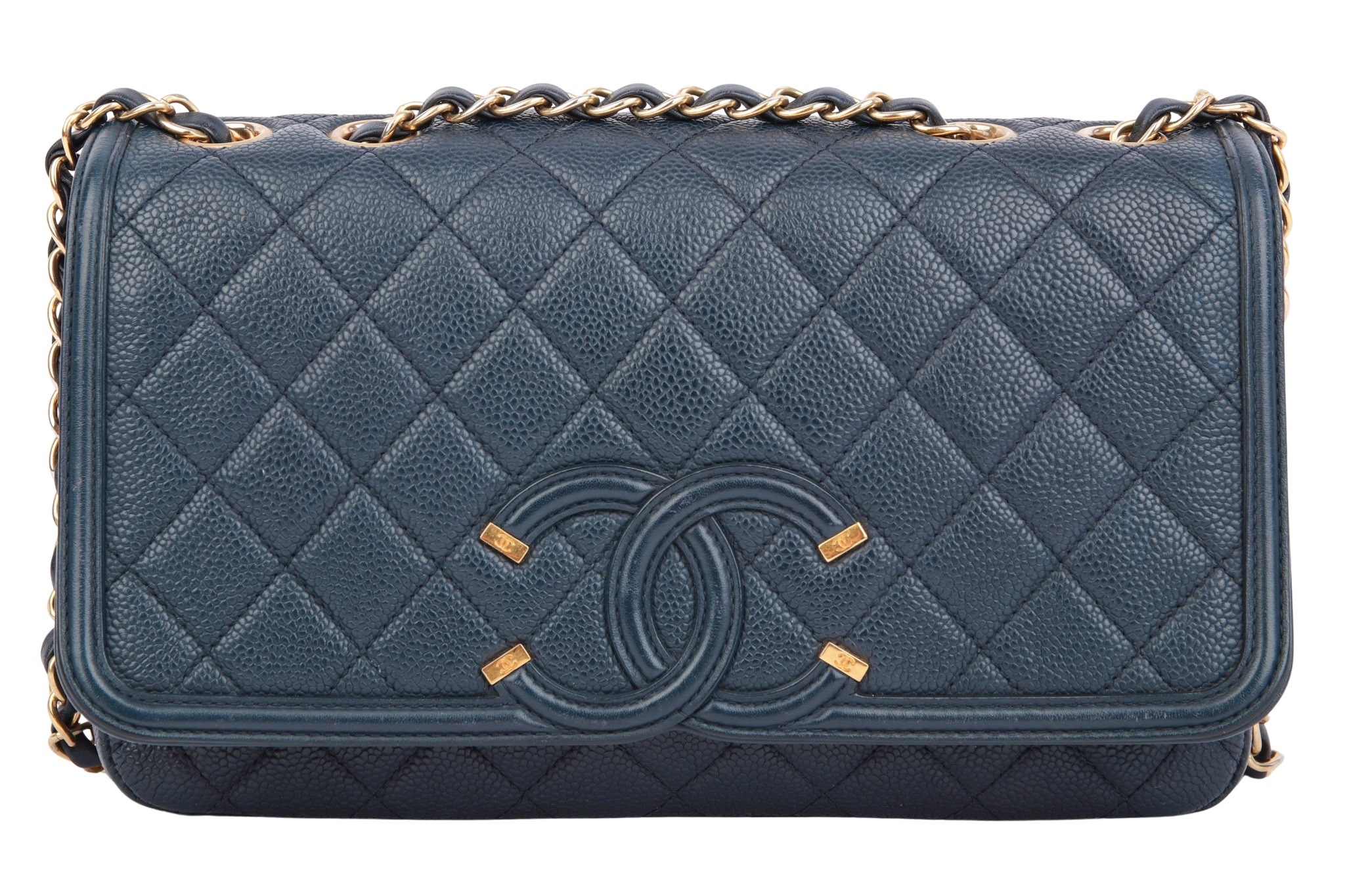 Chanel Filigree Umhängetasche Leder Blau