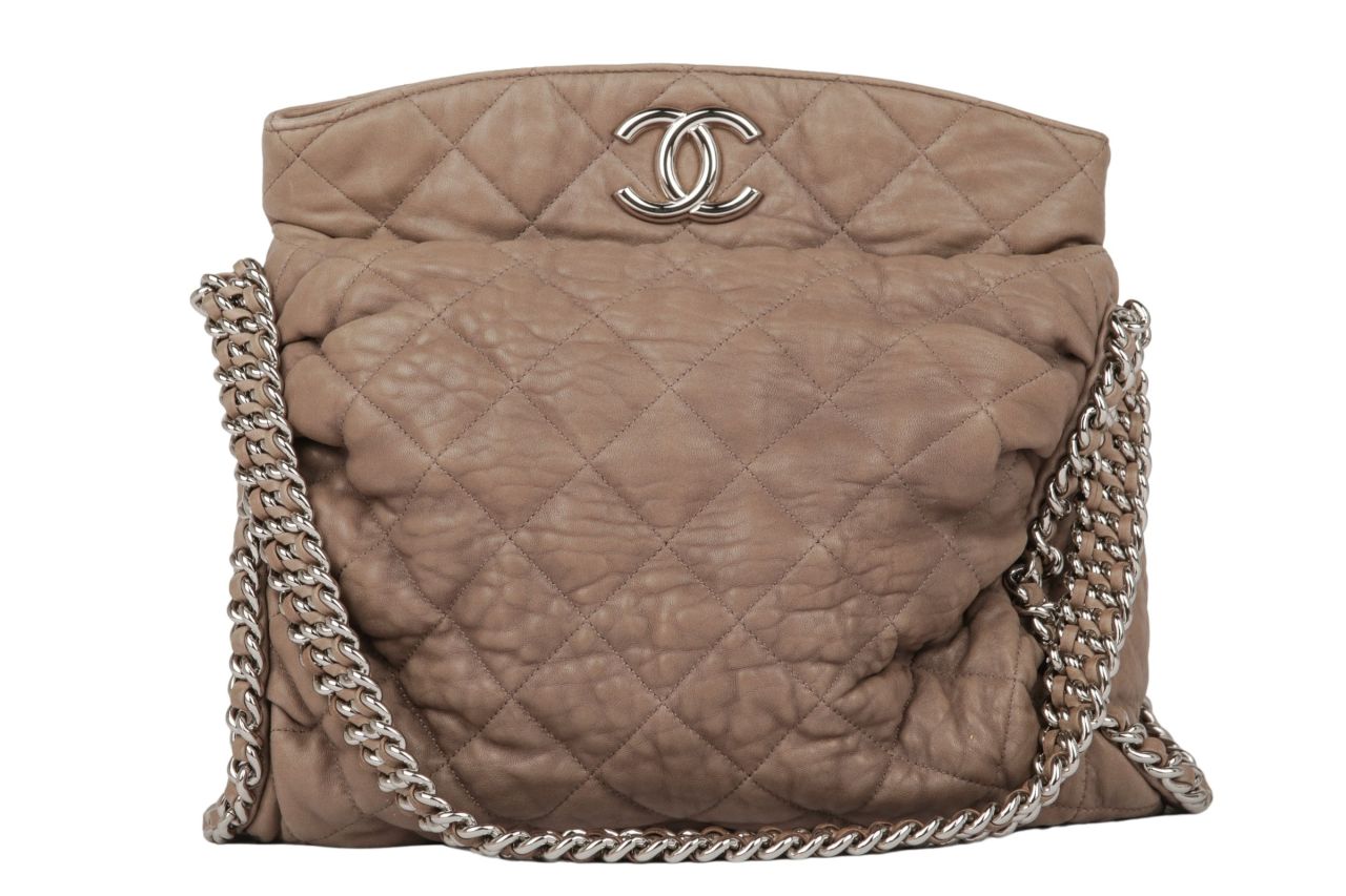 Chanel Chain Around Hobo Tote Bag Ombré Taupe