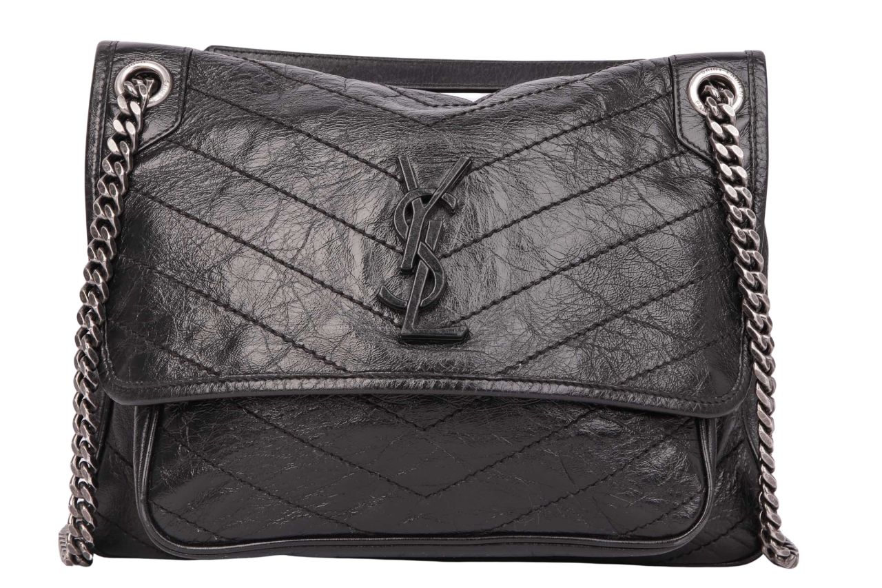 Saint Laurent Niki Medium Crinkled Leather Schwarz
