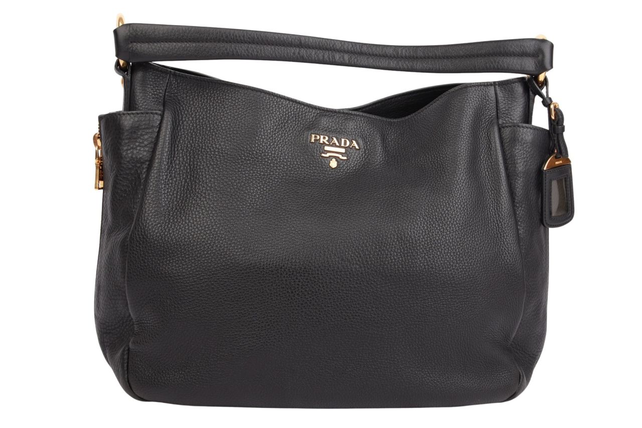 Prada Hobo Shopper Bag Schwarz Leder