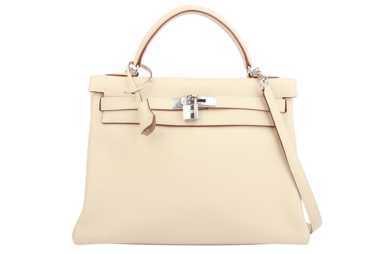 Hermès Kelly 32 Clemence Leather Beige Parchemin