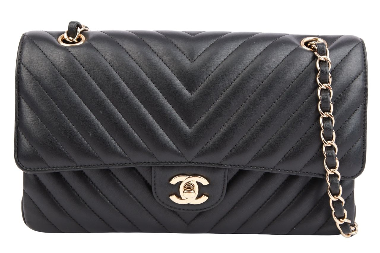 Chanel Timeless Double Flap Chevron V-Stich Medium Schwarz