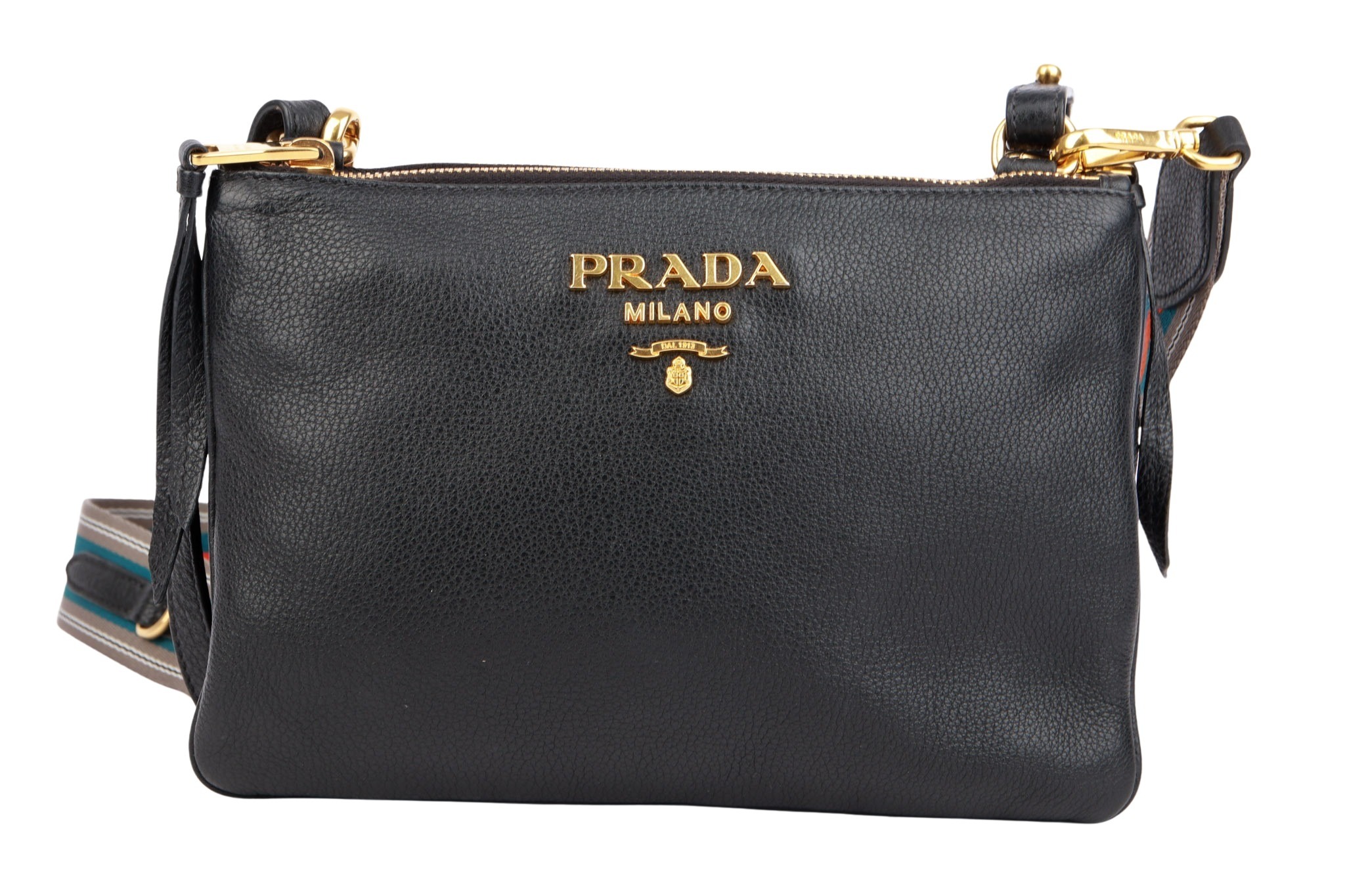 Prada Vitello Daino Umhängetasche Schwarz Leder