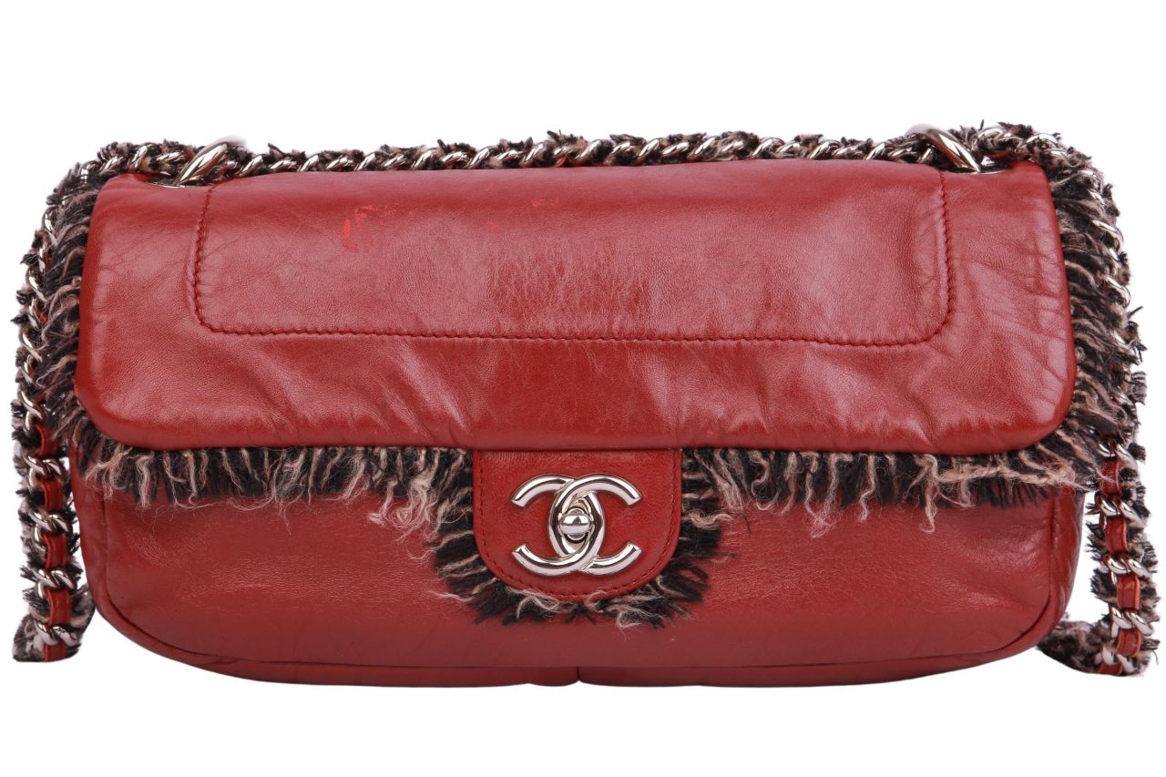 Chanel Flap Bag Fransen Dunkelrot Leder