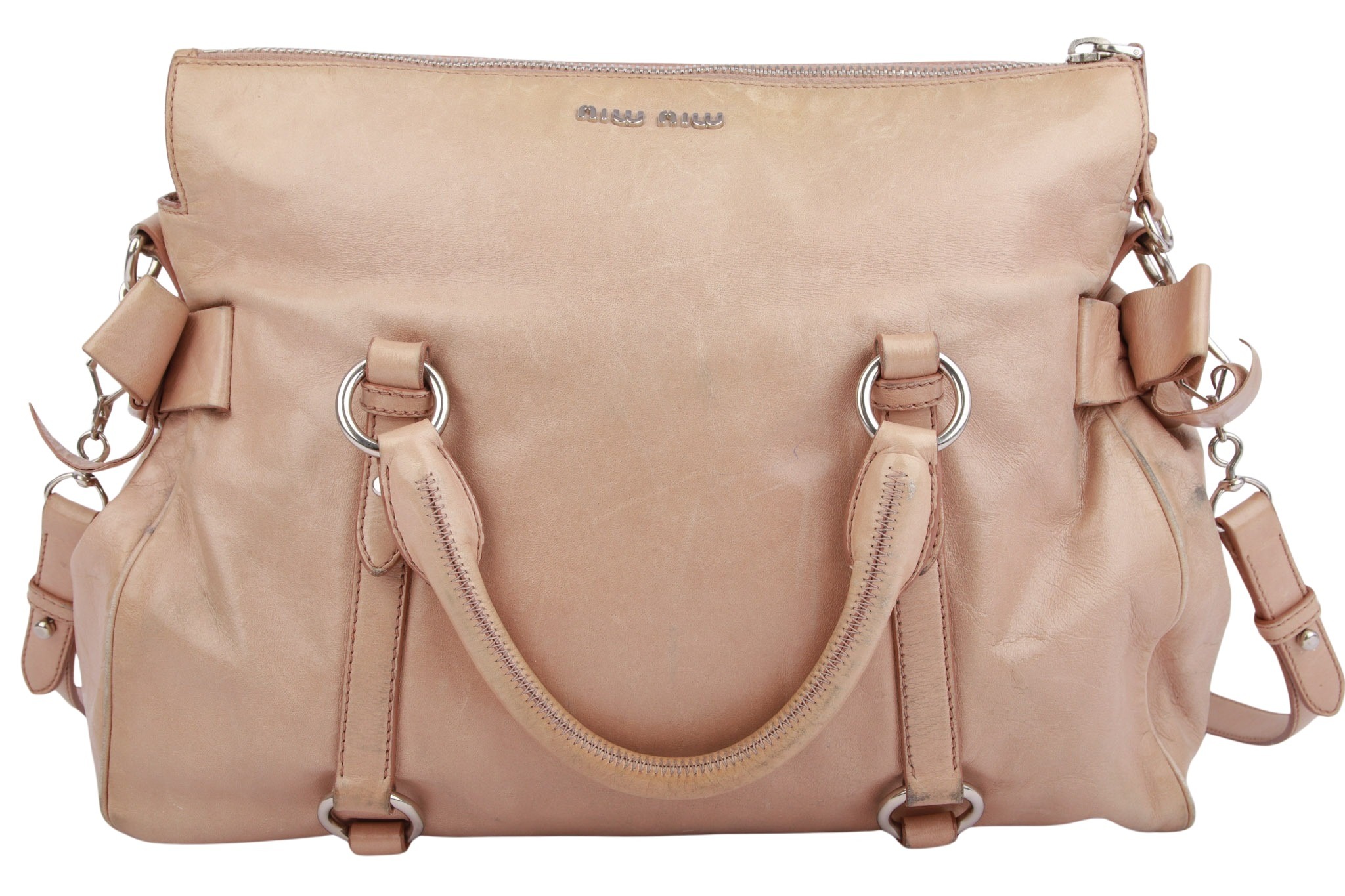 Miu Miu Vitello Lux Bow Bag Beige