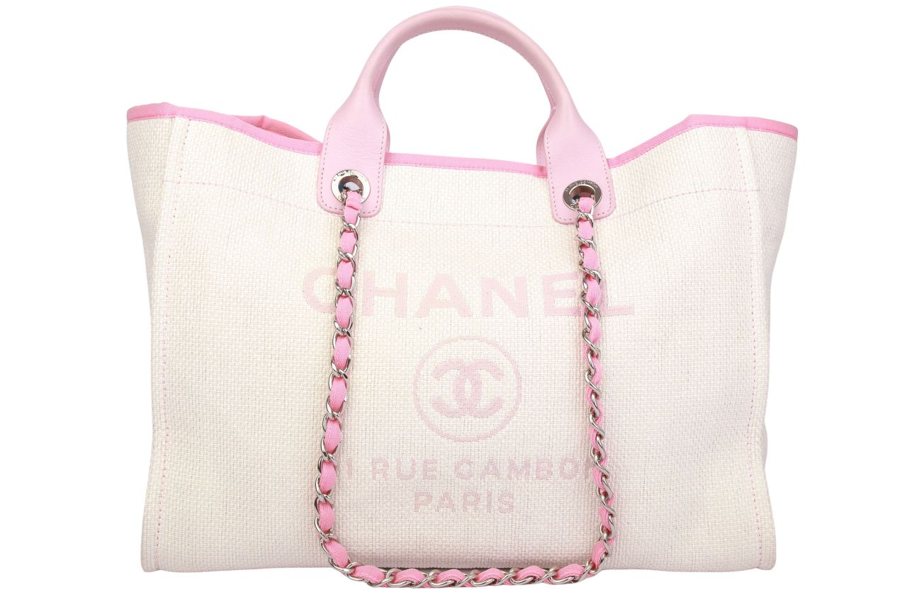 Chanel Deauville Shopping Bag Raffia Creme / Rosa