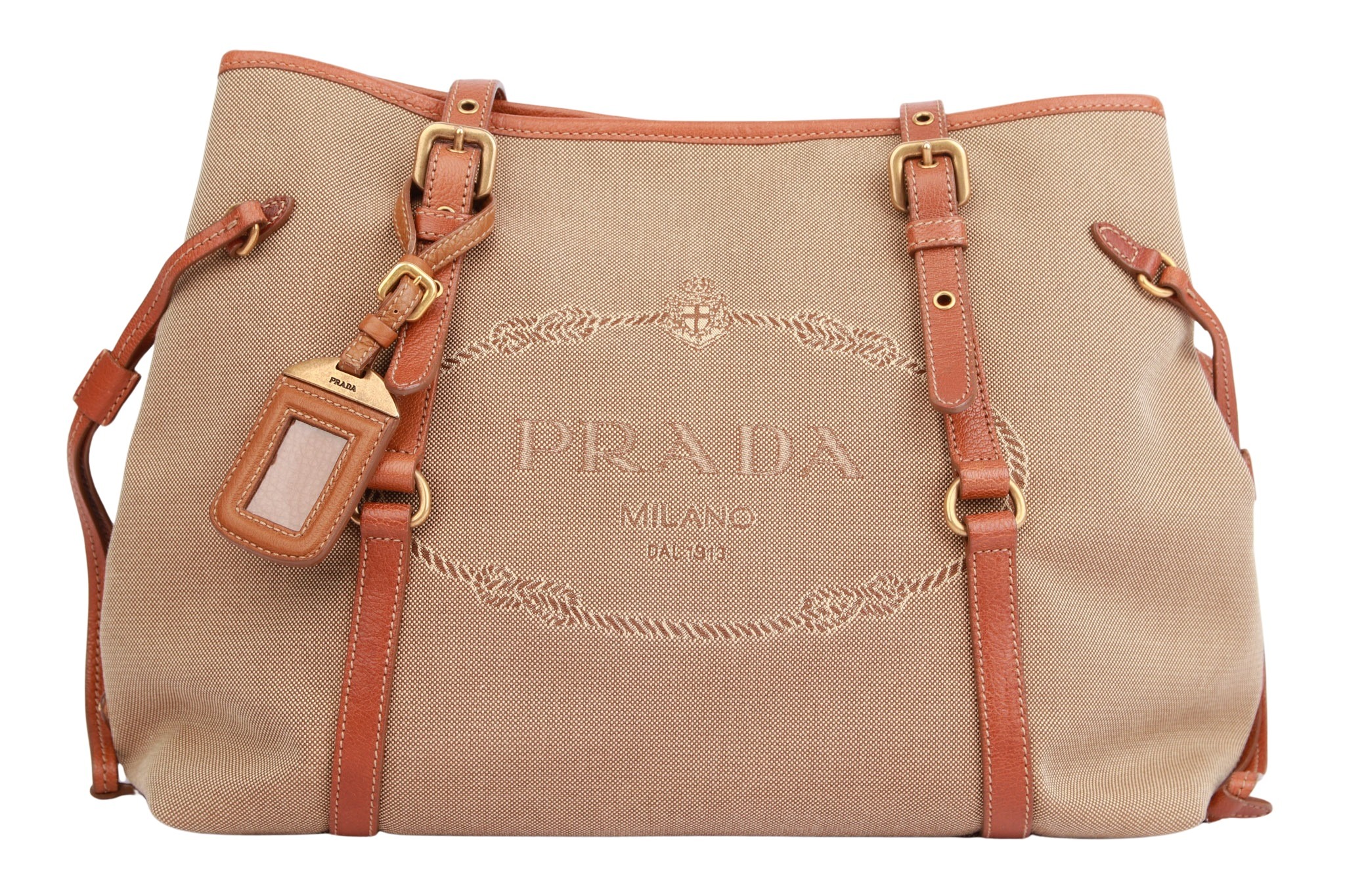 Prada Canapa Canvas Tote Bag Beige / Braun
