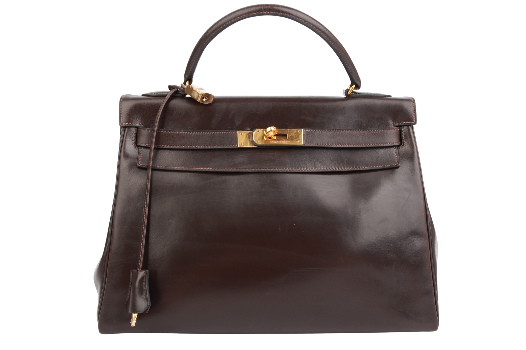 Hermès Kelly 32 Box Leder Retourne Braun