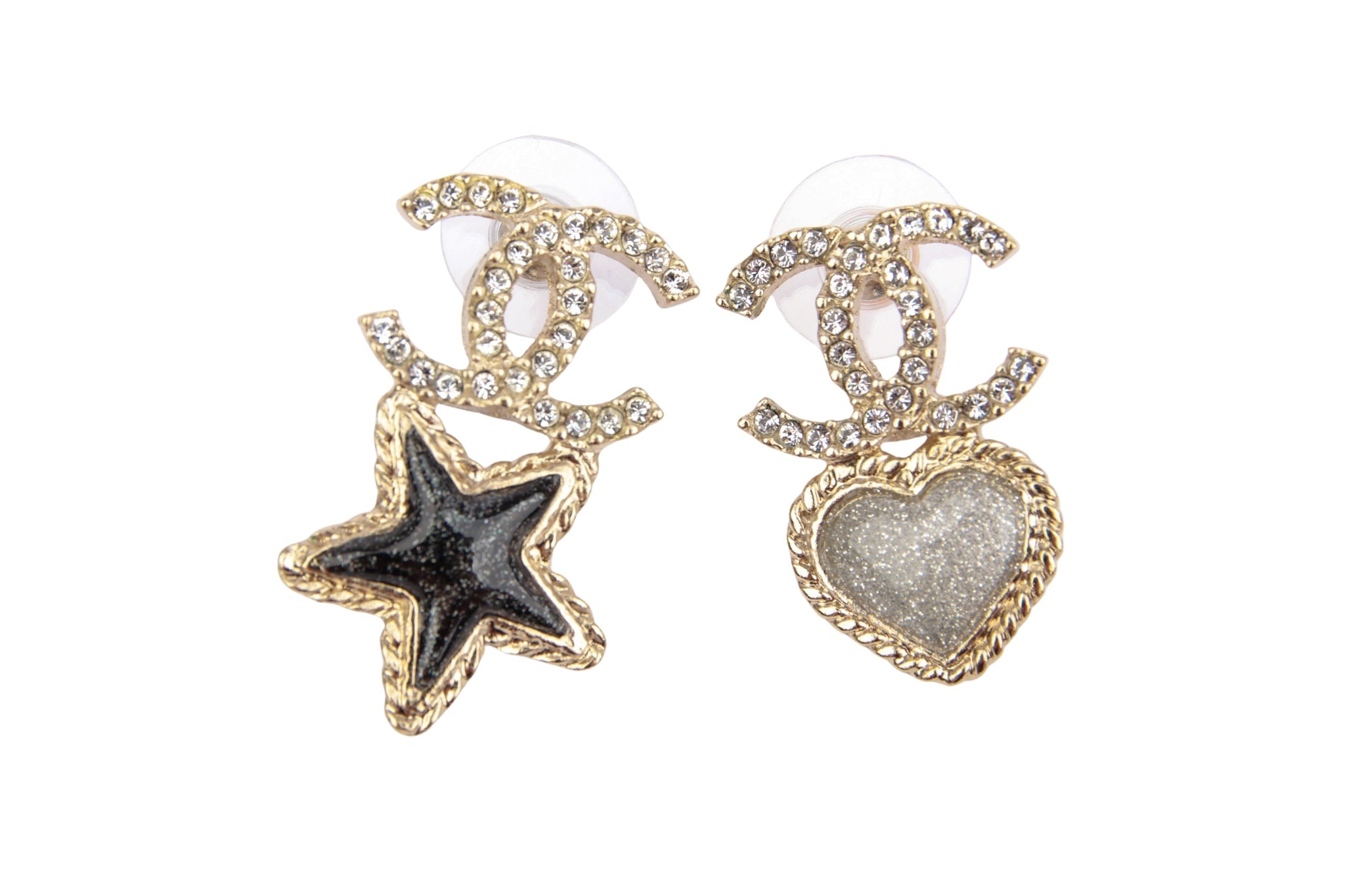 Chanel Ohrringe CC Glitzer Herz / Stern