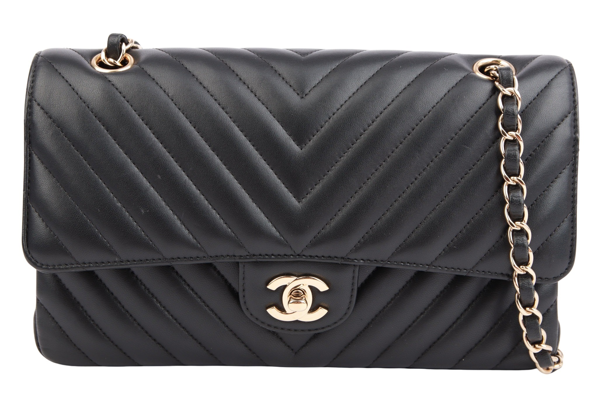 Chanel Timeless Double Flap Chevron V-Stich Medium Schwarz