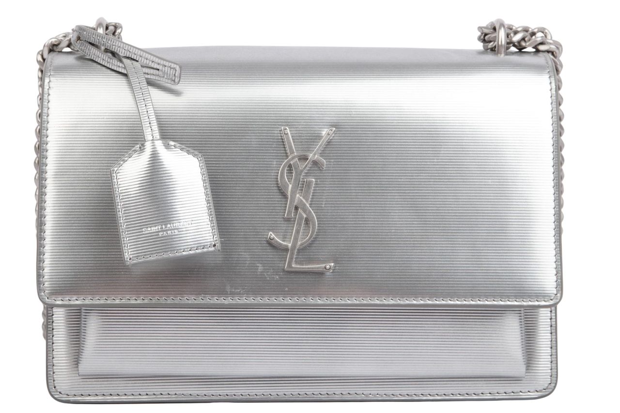 Saint Laurent Sunset Bag Medium Metallic Silber