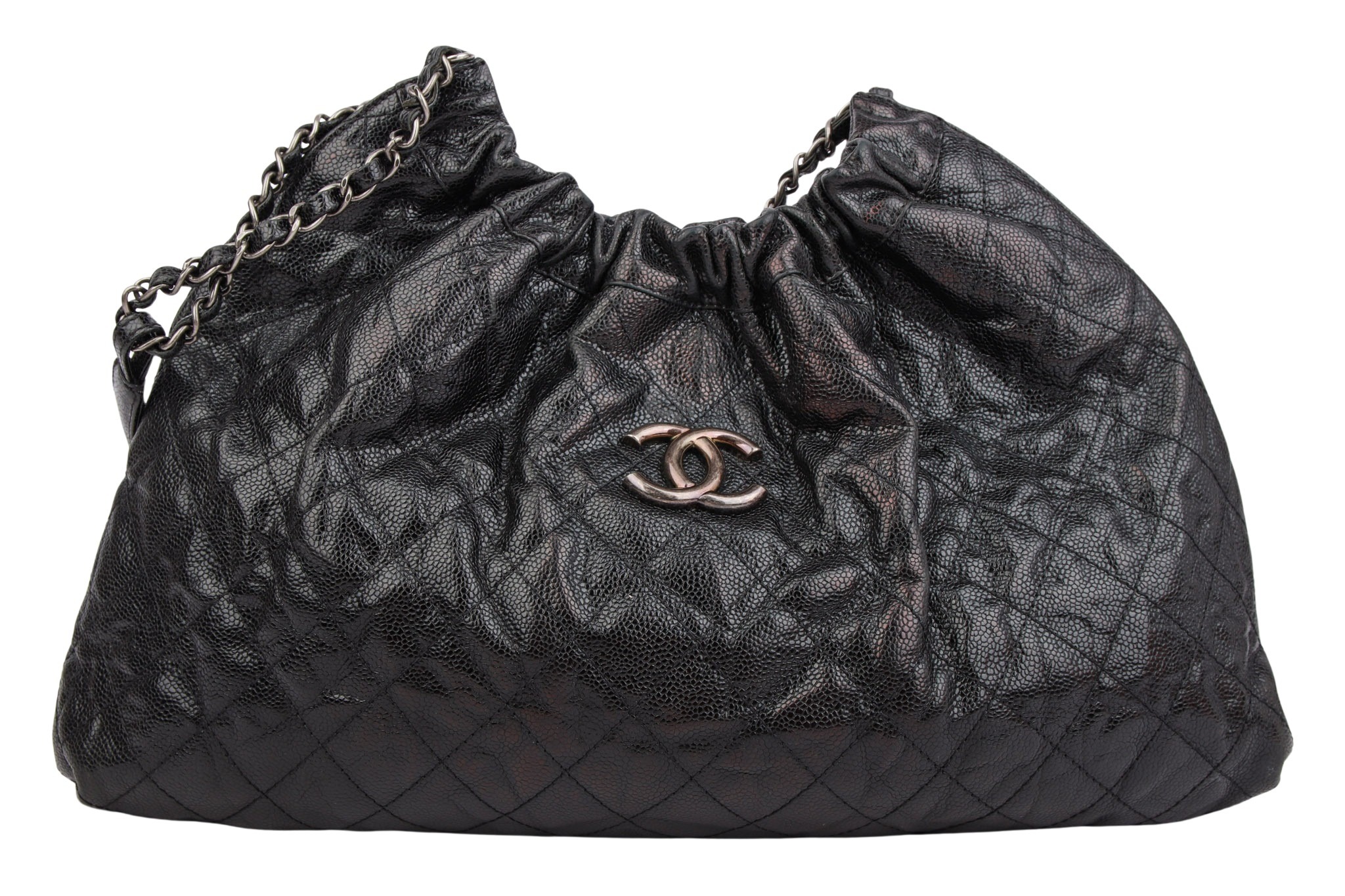 Chanel Quilted Glazed Kaviar Leder Schwarz