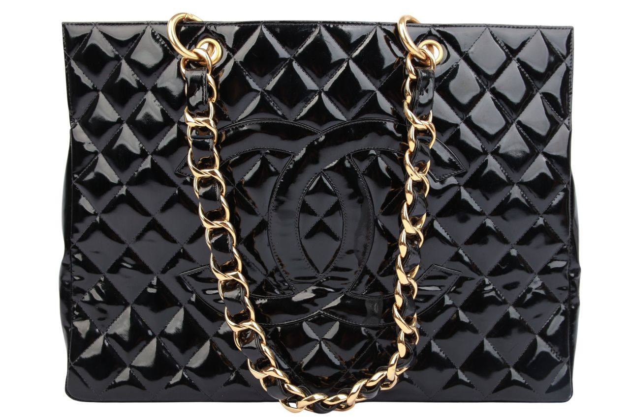 Chanel Shopper Lackleder Schwarz