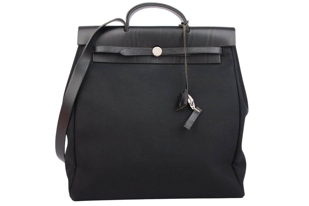 Hermès Herbag Zip 39 Toile Officier Schwarz