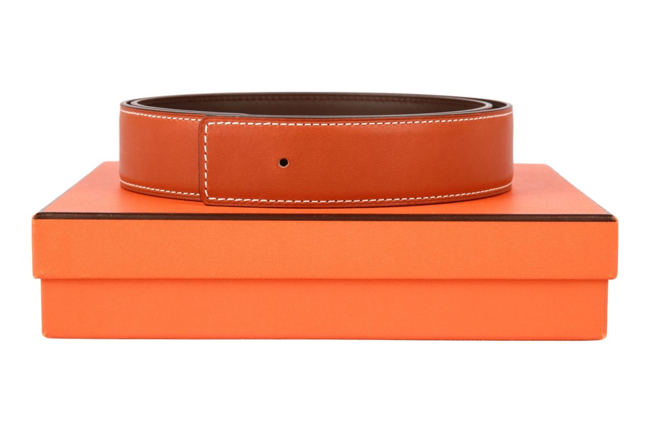 Hermès Gürtel Lederriemen 32mm Gold / Dunkelbraun Gr. 80