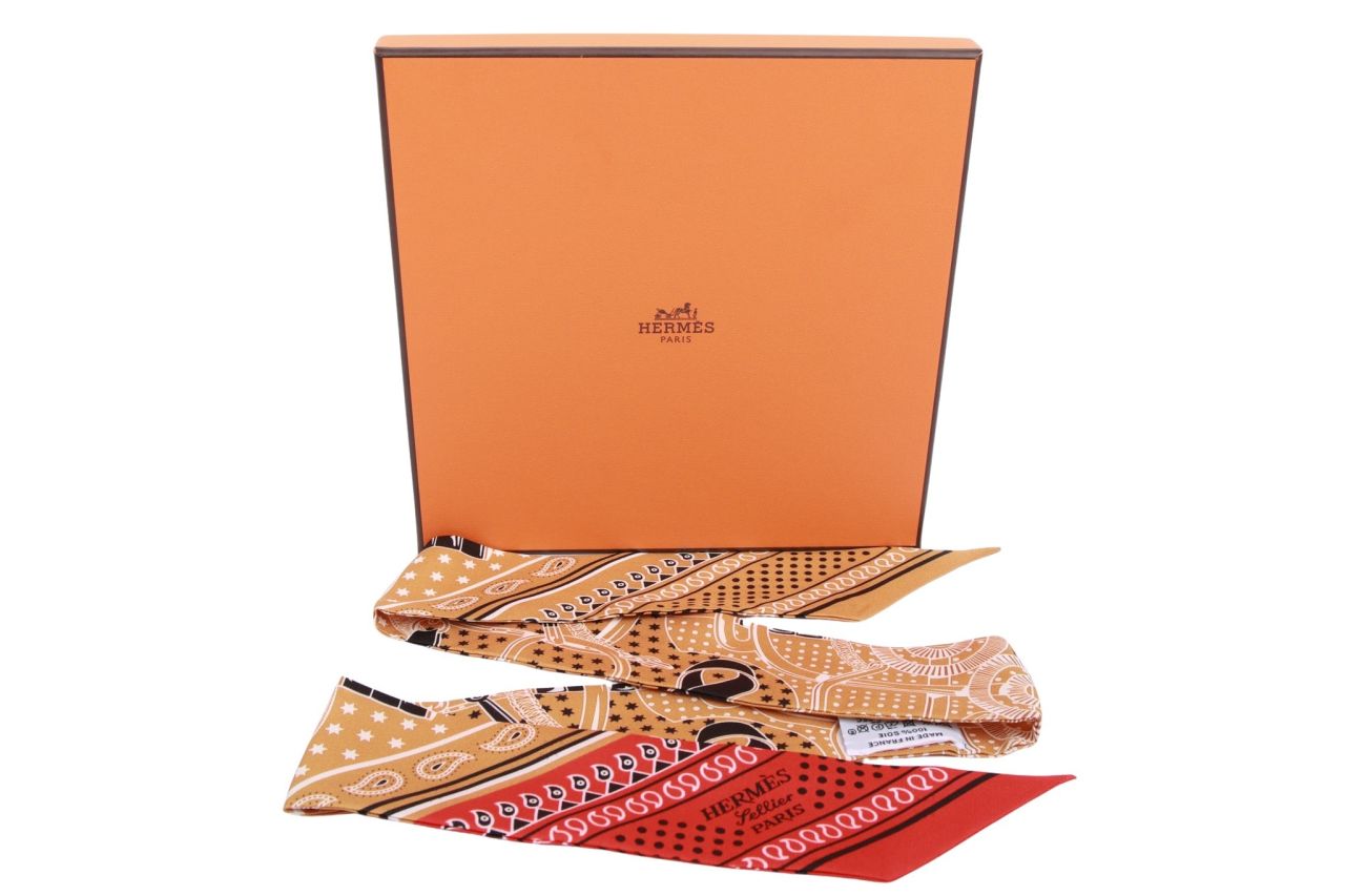 Hermes Twilly Tuch Seide Braun / Rot